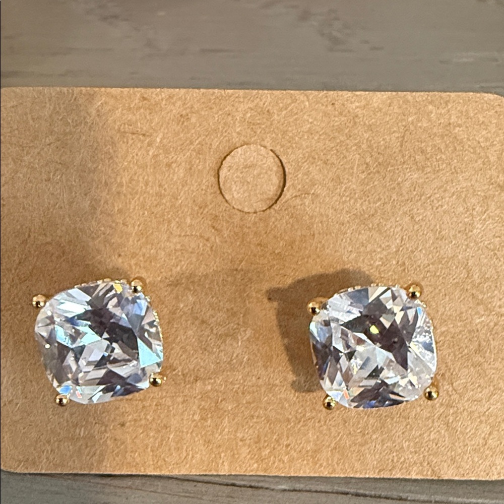 Clear Cushion-Cut Stud Gold Tone Earrings - Women Jewelry